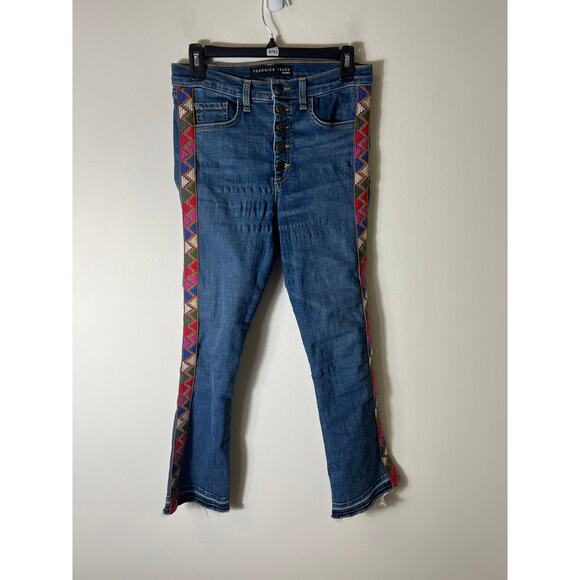 Veronica Beard Carolyn 10” Baby Boot Embroidered Jeans - Made in the USA - Picture 4 of 6